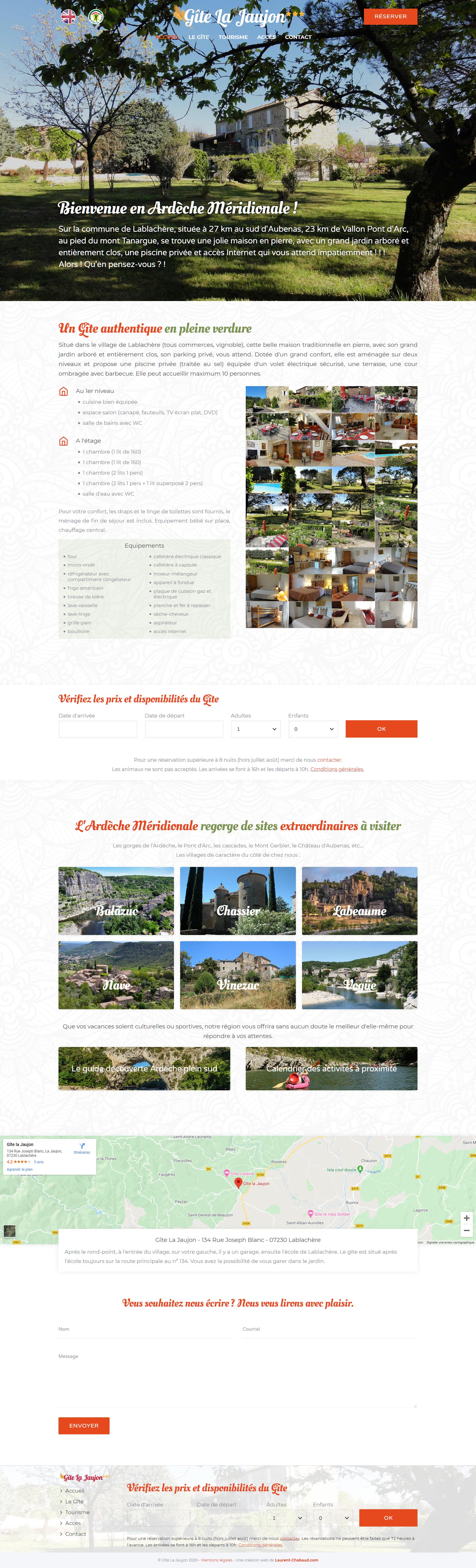 Site web e-commerce réservation Gîte La Jaujon - Web design Laurent Chabaud